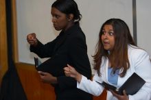 Nicole Martin and Shivali Goudar practice their Duo Interpretation of Aristophanes' "Lysistrata;" "No peace, no sex."  The University of Texas' Speech Team will compete in the American Forensic Associations National Individual Events Tournament (AFA NIET)

Filename: SRM_20060325_135654_9.jpg
Aperture: f/3.5
Shutter Speed: 1/160
Body: Canon EOS 20D
Lens: Canon EF 80-200mm f/2.8 L