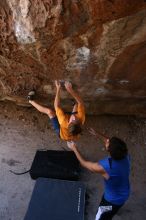 Rock climbing in Hueco Tanks State Park and Historic Site during the Hueco Tanks Awesome Fest 2.0 trip, Saturday, September 04, 2010.

Filename: SRM_20100904_13294194.JPG
Aperture: f/4.0
Shutter Speed: 1/400
Body: Canon EOS 20D
Lens: Canon EF 16-35mm f/2.8 L