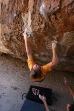 Rock climbing in Hueco Tanks State Park and Historic Site during the Hueco Tanks Awesome Fest 2.0 trip, Saturday, September 04, 2010.

Filename: SRM_20100904_13311503.JPG
Aperture: f/4.0
Shutter Speed: 1/400
Body: Canon EOS 20D
Lens: Canon EF 16-35mm f/2.8 L