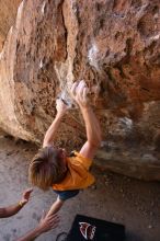 Rock climbing in Hueco Tanks State Park and Historic Site during the Hueco Tanks Awesome Fest 2.0 trip, Saturday, September 04, 2010.

Filename: SRM_20100904_13312208.JPG
Aperture: f/4.0
Shutter Speed: 1/400
Body: Canon EOS 20D
Lens: Canon EF 16-35mm f/2.8 L