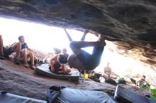 Rock climbing in Hueco Tanks State Park and Historic Site during the Hueco Tanks Awesome Fest 2.0 trip, Sunday, September 05, 2010.

Filename: SRM_20100905_15162202.JPG
Aperture: f/2.8
Shutter Speed: 1/125
Body: Canon EOS 20D
Lens: Canon EF 16-35mm f/2.8 L