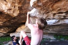 Rock climbing in Hueco Tanks State Park and Historic Site during the Hueco Tanks Awesome Fest 2.0 trip, Sunday, September 05, 2010.

Filename: SRM_20100905_15503933.JPG
Aperture: f/2.8
Shutter Speed: 1/200
Body: Canon EOS 20D
Lens: Canon EF 16-35mm f/2.8 L