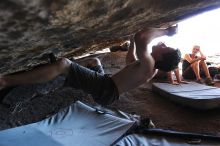 Rock climbing in Hueco Tanks State Park and Historic Site during the Hueco Tanks Awesome Fest 2.0 trip, Sunday, September 05, 2010.

Filename: SRM_20100905_16173560.JPG
Aperture: f/2.8
Shutter Speed: 1/200
Body: Canon EOS 20D
Lens: Canon EF 16-35mm f/2.8 L