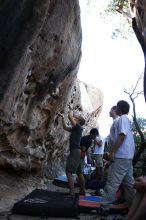 Rock climbing in Hueco Tanks State Park and Historic Site during the Hueco Tanks Awesome Fest 2.0 trip, Sunday, September 05, 2010.

Filename: SRM_20100905_18123873.JPG
Aperture: f/2.8
Shutter Speed: 1/640
Body: Canon EOS 20D
Lens: Canon EF 16-35mm f/2.8 L