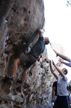 Rock climbing in Hueco Tanks State Park and Historic Site during the Hueco Tanks Awesome Fest 2.0 trip, Sunday, September 05, 2010.

Filename: SRM_20100905_18125474.JPG
Aperture: f/2.8
Shutter Speed: 1/500
Body: Canon EOS 20D
Lens: Canon EF 16-35mm f/2.8 L