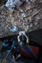 Rock climbing in Hueco Tanks State Park and Historic Site during the Hueco Tanks Awesome Fest 2.0 trip, Sunday, September 05, 2010.

Filename: SRM_20100905_19034492.JPG
Aperture: f/4.0
Shutter Speed: 1/200
Body: Canon EOS 20D
Lens: Canon EF 16-35mm f/2.8 L