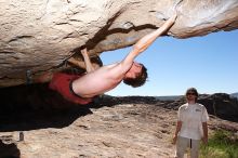 Rock climbing in Hueco Tanks State Park and Historic Site during the Hueco Tanks Awesome Fest 2.0 trip, Monday, September 06, 2010.

Filename: SRM_20100906_12165025.JPG
Aperture: f/10.0
Shutter Speed: 1/250
Body: Canon EOS 20D
Lens: Canon EF 16-35mm f/2.8 L