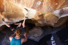 Bouldering in Hueco Tanks on 04/11/2016 with Blue Lizard Climbing and Yoga

Filename: SRM_20160411_1354170.jpg
Aperture: f/5.6
Shutter Speed: 1/250
Body: Canon EOS 20D
Lens: Canon EF 16-35mm f/2.8 L