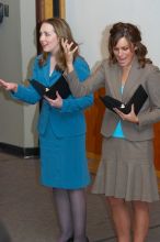 Caetlin Mangan and Mary Kate Raffetto rehearse their Duo Interpretive of Scott Orgon's "China."  The University of Texas' Speech Team will compete in the American Forensic Associations National Individual Events Tournament (AFA NIET) in Gainesville, Flori

Filename: SRM_20060325_141254_7.jpg
Aperture: f/3.5
Shutter Speed: 1/160
Body: Canon EOS 20D
Lens: Canon EF 80-200mm f/2.8 L