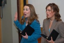 Caetlin Mangan and Mary Kate Raffetto rehearse their Duo Interpretive of Scott Orgon's "China."  The University of Texas' Speech Team will compete in the American Forensic Associations National Individual Events Tournament (AFA NIET) in Gainesville, Flori

Filename: SRM_20060325_141430_0.jpg
Aperture: f/3.5
Shutter Speed: 1/160
Body: Canon EOS 20D
Lens: Canon EF 80-200mm f/2.8 L