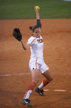 Cat Osterman pitching to the Mean Green.  The Lady Longhorns beat the University of North Texas 5-0 in the first game of the double header Wednesday night.

Filename: SRM_20060308_212130_4.jpg
Aperture: f/2.8
Shutter Speed: 1/1000
Body: Canon EOS 20D
Lens: Canon EF 80-200mm f/2.8 L
