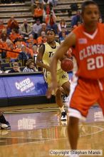 The Georgia Tech women's basketball team played Clemson.

Filename: img_0695_std.jpg
Aperture: f/2.8
Shutter Speed: 1/320
Body: Canon EOS DIGITAL REBEL
Lens: Canon EF 80-200mm f/2.8 L