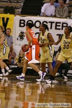 The Georgia Tech women's basketball team played Clemson.

Filename: img_0559_std.jpg
Aperture: f/2.8
Shutter Speed: 1/320
Body: Canon EOS DIGITAL REBEL
Lens: Canon EF 80-200mm f/2.8 L