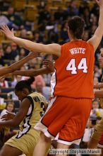 The Georgia Tech women's basketball team played Clemson.

Filename: img_0560_std.jpg
Aperture: f/2.8
Shutter Speed: 1/320
Body: Canon EOS DIGITAL REBEL
Lens: Canon EF 80-200mm f/2.8 L