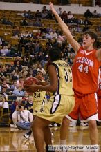 The Georgia Tech women's basketball team played Clemson.

Filename: img_0588_std.jpg
Aperture: f/2.8
Shutter Speed: 1/320
Body: Canon EOS DIGITAL REBEL
Lens: Canon EF 80-200mm f/2.8 L