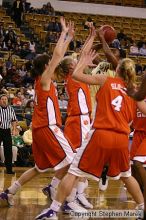 The Georgia Tech women's basketball team played Clemson.

Filename: img_0546_std.jpg
Aperture: f/2.8
Shutter Speed: 1/320
Body: Canon EOS DIGITAL REBEL
Lens: Canon EF 80-200mm f/2.8 L