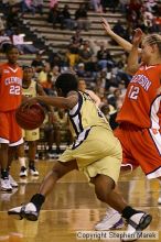 The Georgia Tech women's basketball team played Clemson.

Filename: img_0716_std.jpg
Aperture: f/2.8
Shutter Speed: 1/320
Body: Canon EOS DIGITAL REBEL
Lens: Canon EF 80-200mm f/2.8 L