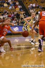 The Georgia Tech women's basketball team played Clemson.

Filename: img_0628_std.jpg
Aperture: f/2.8
Shutter Speed: 1/320
Body: Canon EOS DIGITAL REBEL
Lens: Canon EF 80-200mm f/2.8 L