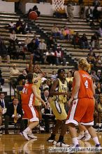 The Georgia Tech women's basketball team played Clemson.

Filename: img_0642_std.jpg
Aperture: f/2.8
Shutter Speed: 1/320
Body: Canon EOS DIGITAL REBEL
Lens: Canon EF 80-200mm f/2.8 L