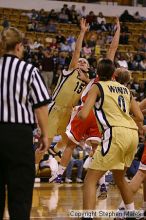 The Georgia Tech women's basketball team played Clemson.

Filename: img_0554_std.jpg
Aperture: f/2.8
Shutter Speed: 1/320
Body: Canon EOS DIGITAL REBEL
Lens: Canon EF 80-200mm f/2.8 L