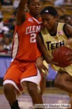 The Georgia Tech women's basketball team played Clemson.

Filename: img_0573_std.jpg
Aperture: f/2.8
Shutter Speed: 1/320
Body: Canon EOS DIGITAL REBEL
Lens: Canon EF 80-200mm f/2.8 L