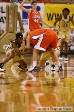 The Georgia Tech women's basketball team played Clemson.

Filename: img_0578_std.jpg
Aperture: f/2.8
Shutter Speed: 1/320
Body: Canon EOS DIGITAL REBEL
Lens: Canon EF 80-200mm f/2.8 L