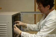 Lilya Matyunina trains new graduate student Masahin Kajita in the Ovarian Cancer Institute lab located in IBB.

Filename: crw_0804_std.jpg
Aperture: f/5.6
Shutter Speed: 1/60
Body: Canon EOS DIGITAL REBEL
Lens: Canon EF-S 18-55mm f/3.5-5.6