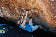 Bouldering in Hueco Tanks on 11/02/2018 with Blue Lizard Climbing and Yoga

Filename: SRM_20181102_1044150.jpg
Aperture: f/4.0
Shutter Speed: 1/400
Body: Canon EOS-1D Mark II
Lens: Canon EF 50mm f/1.8 II