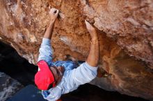 Bouldering in Hueco Tanks on 11/02/2018 with Blue Lizard Climbing and Yoga

Filename: SRM_20181102_1129310.jpg
Aperture: f/4.0
Shutter Speed: 1/400
Body: Canon EOS-1D Mark II
Lens: Canon EF 16-35mm f/2.8 L