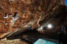 Bouldering in Hueco Tanks on 11/02/2018 with Blue Lizard Climbing and Yoga

Filename: SRM_20181102_1701190.jpg
Aperture: f/9.0
Shutter Speed: 1/250
Body: Canon EOS-1D Mark II
Lens: Canon EF 16-35mm f/2.8 L