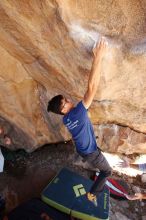 Bouldering in Hueco Tanks on 11/03/2018 with Blue Lizard Climbing and Yoga

Filename: SRM_20181103_1134512.jpg
Aperture: f/5.6
Shutter Speed: 1/250
Body: Canon EOS-1D Mark II
Lens: Canon EF 16-35mm f/2.8 L