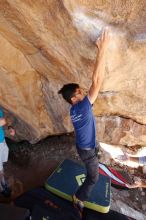 Bouldering in Hueco Tanks on 11/03/2018 with Blue Lizard Climbing and Yoga

Filename: SRM_20181103_1134513.jpg
Aperture: f/5.6
Shutter Speed: 1/250
Body: Canon EOS-1D Mark II
Lens: Canon EF 16-35mm f/2.8 L