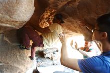 Bouldering in Hueco Tanks on 11/03/2018 with Blue Lizard Climbing and Yoga

Filename: SRM_20181103_1603260.jpg
Aperture: f/2.8
Shutter Speed: 1/250
Body: Canon EOS-1D Mark II
Lens: Canon EF 16-35mm f/2.8 L