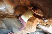 Bouldering in Hueco Tanks on 11/03/2018 with Blue Lizard Climbing and Yoga

Filename: SRM_20181103_1613260.jpg
Aperture: f/2.8
Shutter Speed: 1/125
Body: Canon EOS-1D Mark II
Lens: Canon EF 16-35mm f/2.8 L