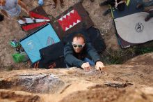 Bouldering in Hueco Tanks on 11/04/2018 with Blue Lizard Climbing and Yoga

Filename: SRM_20181104_1050450.jpg
Aperture: f/5.6
Shutter Speed: 1/200
Body: Canon EOS-1D Mark II
Lens: Canon EF 16-35mm f/2.8 L