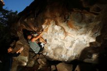 Bouldering in Hueco Tanks on 11/04/2018 with Blue Lizard Climbing and Yoga

Filename: SRM_20181104_1204160.jpg
Aperture: f/8.0
Shutter Speed: 1/250
Body: Canon EOS-1D Mark II
Lens: Canon EF 16-35mm f/2.8 L