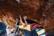 Bouldering in Hueco Tanks on 11/11/2018 with Blue Lizard Climbing and Yoga

Filename: SRM_20181111_1551140.jpg
Aperture: f/2.8
Shutter Speed: 1/100
Body: Canon EOS-1D Mark II
Lens: Canon EF 16-35mm f/2.8 L