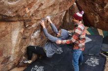 Bouldering in Hueco Tanks on 11/24/2018 with Blue Lizard Climbing and Yoga

Filename: SRM_20181124_1056390.jpg
Aperture: f/5.0
Shutter Speed: 1/250
Body: Canon EOS-1D Mark II
Lens: Canon EF 16-35mm f/2.8 L