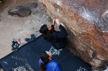 Bouldering in Hueco Tanks on 11/24/2018 with Blue Lizard Climbing and Yoga

Filename: SRM_20181124_1146492.jpg
Aperture: f/4.0
Shutter Speed: 1/250
Body: Canon EOS-1D Mark II
Lens: Canon EF 50mm f/1.8 II