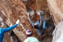 Bouldering in Hueco Tanks on 11/24/2018 with Blue Lizard Climbing and Yoga

Filename: SRM_20181124_1255580.jpg
Aperture: f/4.5
Shutter Speed: 1/250
Body: Canon EOS-1D Mark II
Lens: Canon EF 50mm f/1.8 II