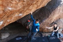 Bouldering in Hueco Tanks on 11/24/2018 with Blue Lizard Climbing and Yoga

Filename: SRM_20181124_1314491.jpg
Aperture: f/5.6
Shutter Speed: 1/250
Body: Canon EOS-1D Mark II
Lens: Canon EF 16-35mm f/2.8 L