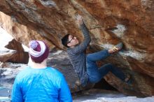 Bouldering in Hueco Tanks on 11/24/2018 with Blue Lizard Climbing and Yoga

Filename: SRM_20181124_1602051.jpg
Aperture: f/3.2
Shutter Speed: 1/250
Body: Canon EOS-1D Mark II
Lens: Canon EF 50mm f/1.8 II