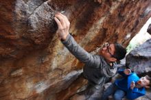 Bouldering in Hueco Tanks on 11/24/2018 with Blue Lizard Climbing and Yoga

Filename: SRM_20181124_1623510.jpg
Aperture: f/2.8
Shutter Speed: 1/250
Body: Canon EOS-1D Mark II
Lens: Canon EF 16-35mm f/2.8 L