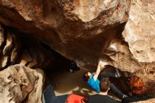 Bouldering in Hueco Tanks on 11/22/2018 with Blue Lizard Climbing and Yoga

Filename: SRM_20181122_1311421.jpg
Aperture: f/5.6
Shutter Speed: 1/1000
Body: Canon EOS-1D Mark II
Lens: Canon EF 16-35mm f/2.8 L