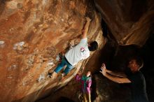 Bouldering in Hueco Tanks on 11/22/2018 with Blue Lizard Climbing and Yoga

Filename: SRM_20181122_1449040.jpg
Aperture: f/8.0
Shutter Speed: 1/250
Body: Canon EOS-1D Mark II
Lens: Canon EF 16-35mm f/2.8 L