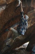 Bouldering in Hueco Tanks on 12/01/2018 with Blue Lizard Climbing and Yoga

Filename: SRM_20181201_1051120.jpg
Aperture: f/2.8
Shutter Speed: 1/250
Body: Canon EOS-1D Mark II
Lens: Canon EF 50mm f/1.8 II