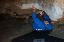 Bouldering in Hueco Tanks on 12/01/2018 with Blue Lizard Climbing and Yoga

Filename: SRM_20181201_1056420.jpg
Aperture: f/2.2
Shutter Speed: 1/250
Body: Canon EOS-1D Mark II
Lens: Canon EF 50mm f/1.8 II