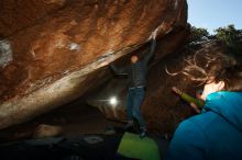 Bouldering in Hueco Tanks on 12/01/2018 with Blue Lizard Climbing and Yoga

Filename: SRM_20181201_1229550.jpg
Aperture: f/8.0
Shutter Speed: 1/320
Body: Canon EOS-1D Mark II
Lens: Canon EF 16-35mm f/2.8 L