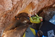 Bouldering in Hueco Tanks on 12/01/2018 with Blue Lizard Climbing and Yoga

Filename: SRM_20181201_1431540.jpg
Aperture: f/4.0
Shutter Speed: 1/250
Body: Canon EOS-1D Mark II
Lens: Canon EF 50mm f/1.8 II