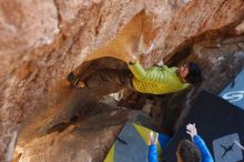 Bouldering in Hueco Tanks on 12/01/2018 with Blue Lizard Climbing and Yoga

Filename: SRM_20181201_1431550.jpg
Aperture: f/4.0
Shutter Speed: 1/250
Body: Canon EOS-1D Mark II
Lens: Canon EF 50mm f/1.8 II